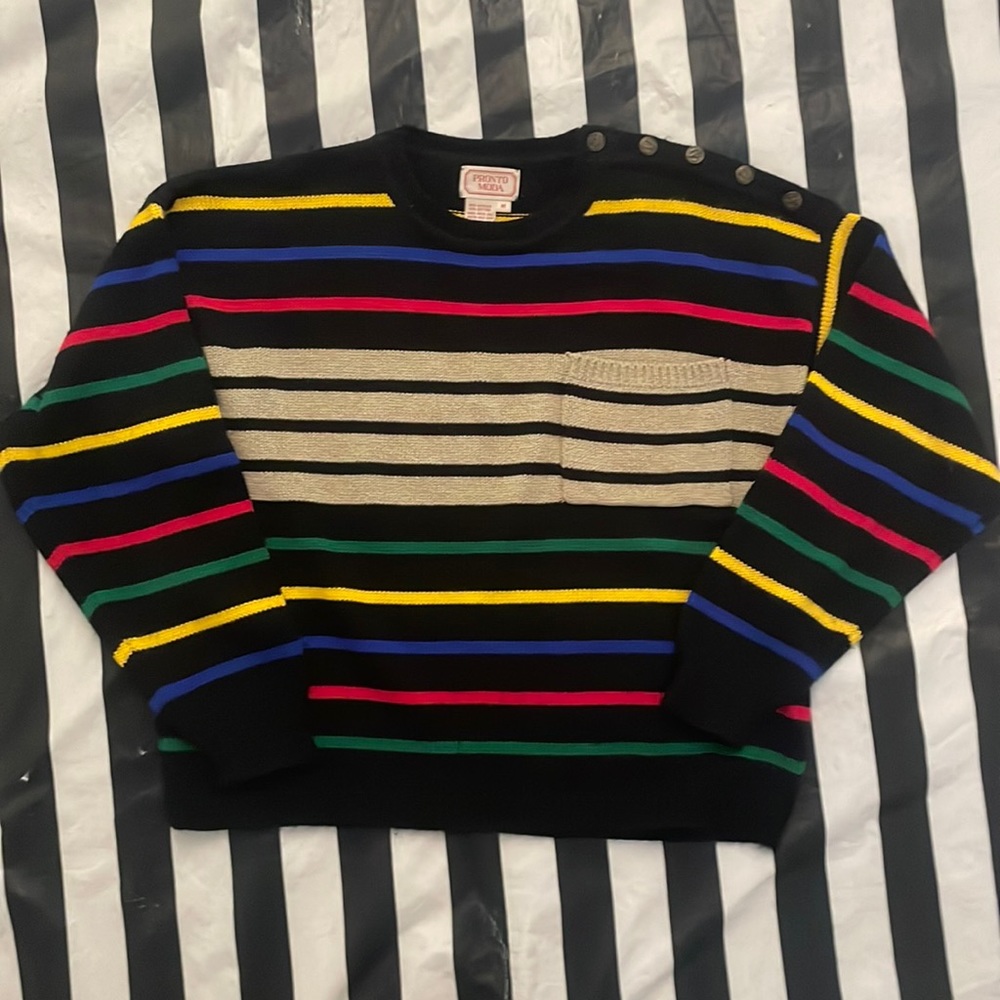 Pronto Moda Sz M Multicolored Stripe Boxy Crewneck Sweater